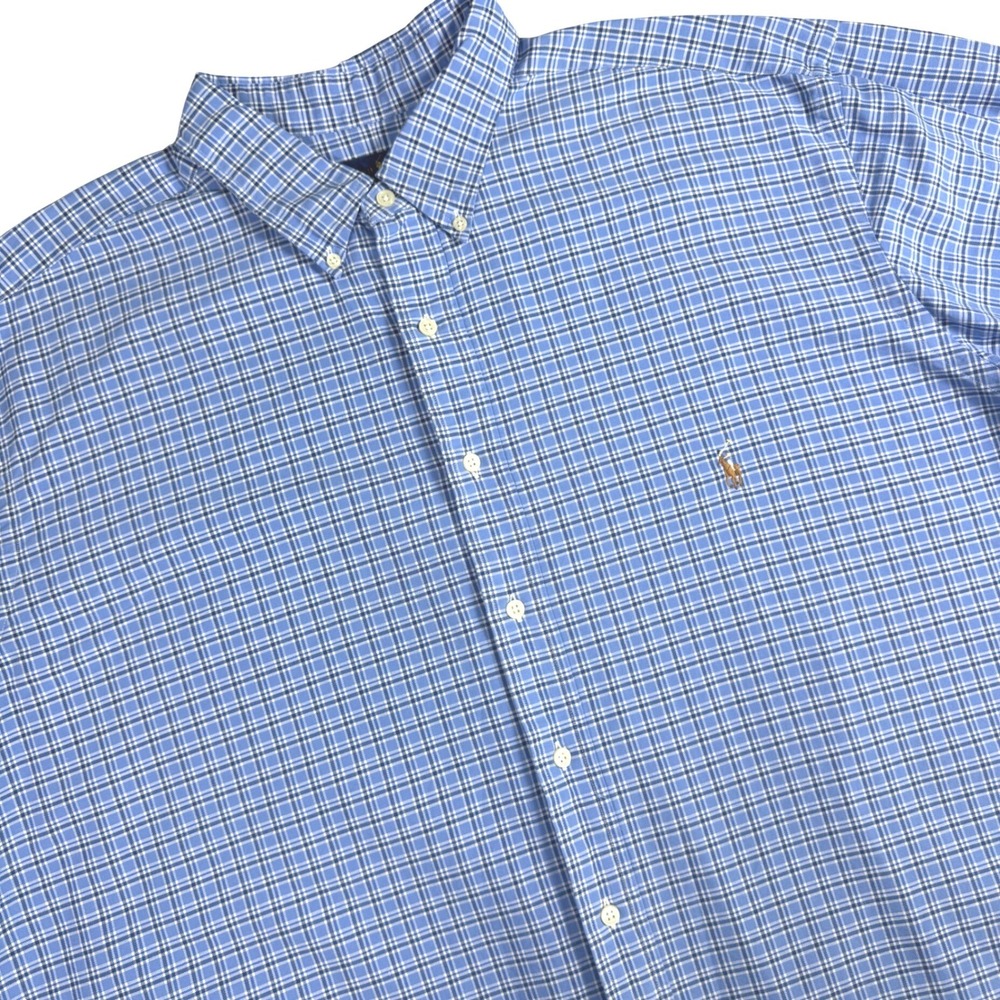 Polo Ralph Lauren Oxford Button Down Shirt Mens 2XLT Blue Plaid Flesh Pony